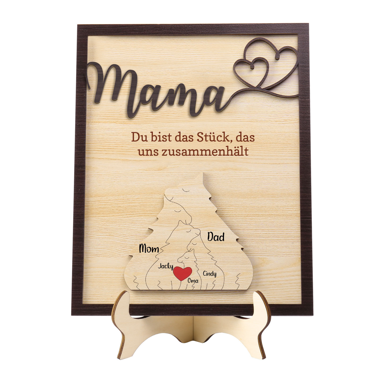 Holz Deko-Personalisierbare 5 Namen Ornament Fuchs Familie Holzdekoration-Mama, du bist das Stück, das uns zusammenhält