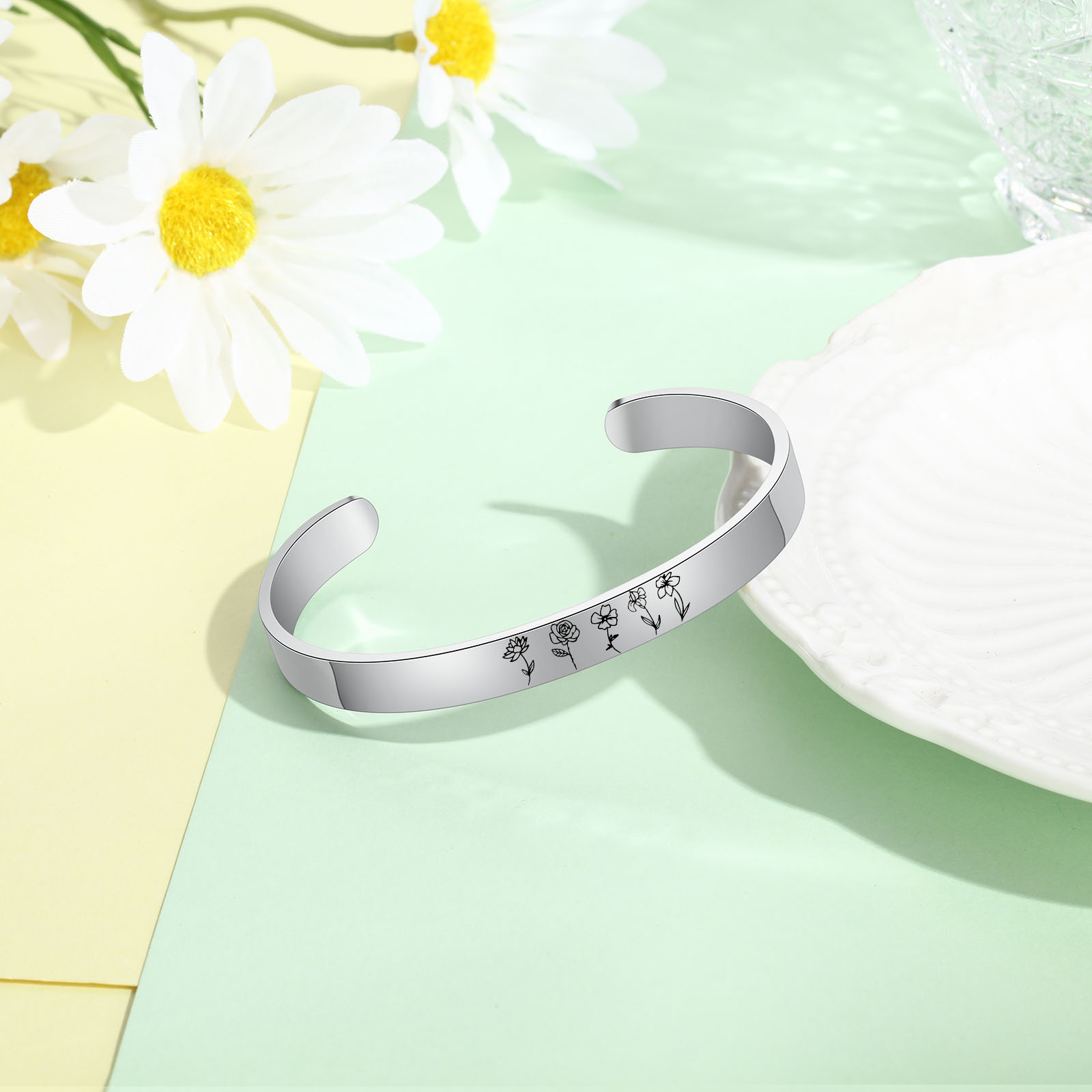 Wildblume Familie Armband 5 Blumen Personalisierte Garten Armband