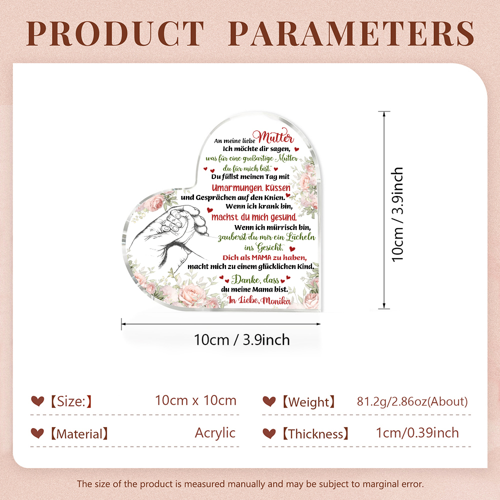 Herz Acryl-Deko-Danke, dass du meine Mama bist-Schreibtischdekoration für Mutter