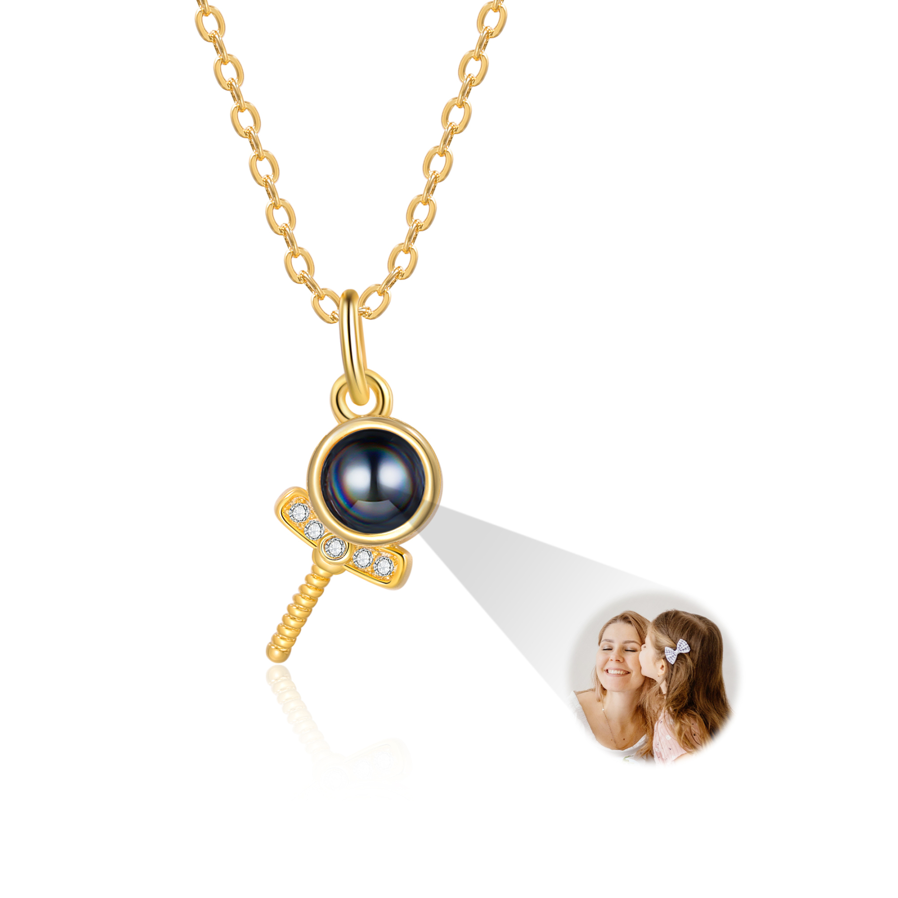 Personalisiertes Foto Schraube Projektion Golden Halskette mit Zirkonia