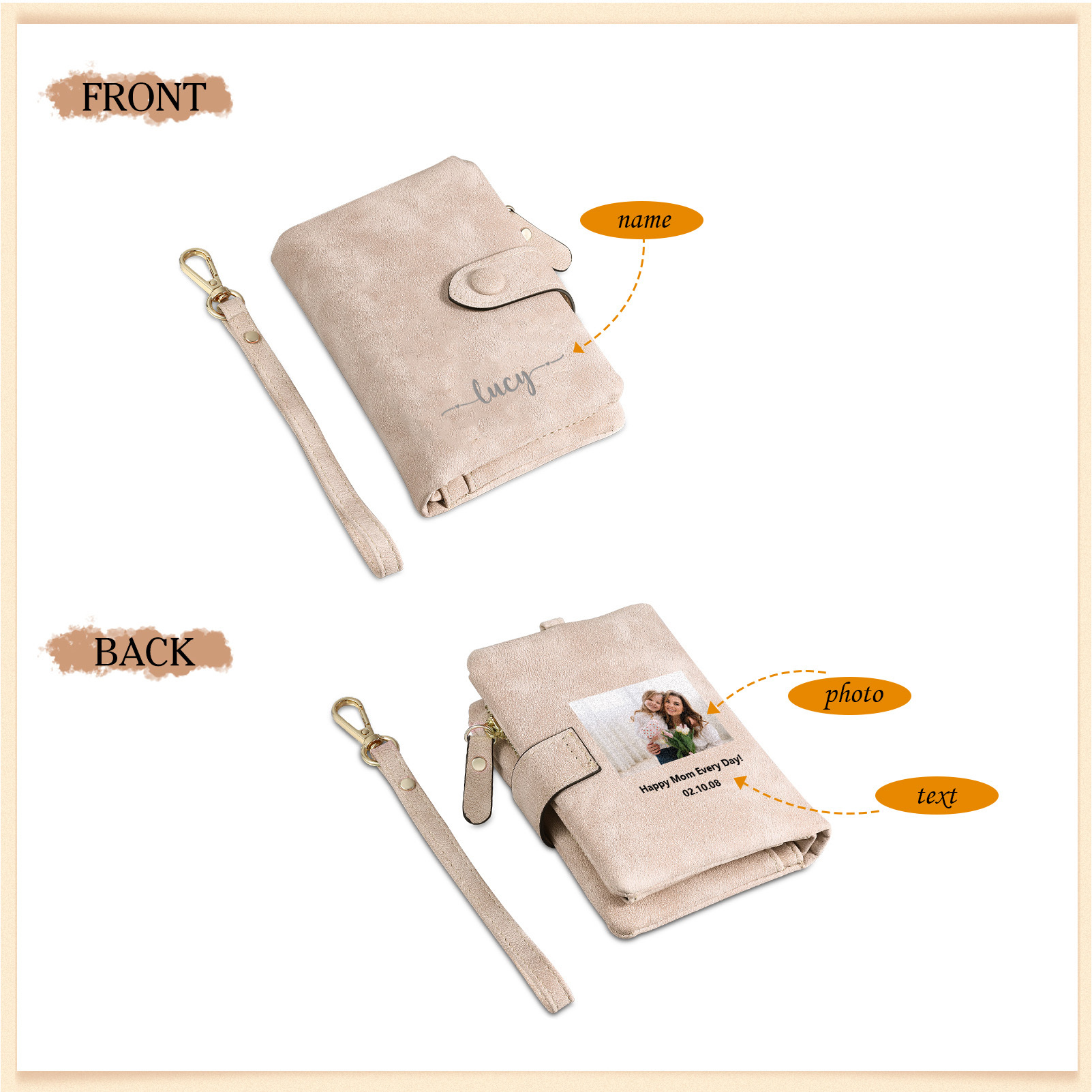 Damen Geldbörse Personalisierbarer Name & Foto & Text  PU Leder Geschenke für Frauen