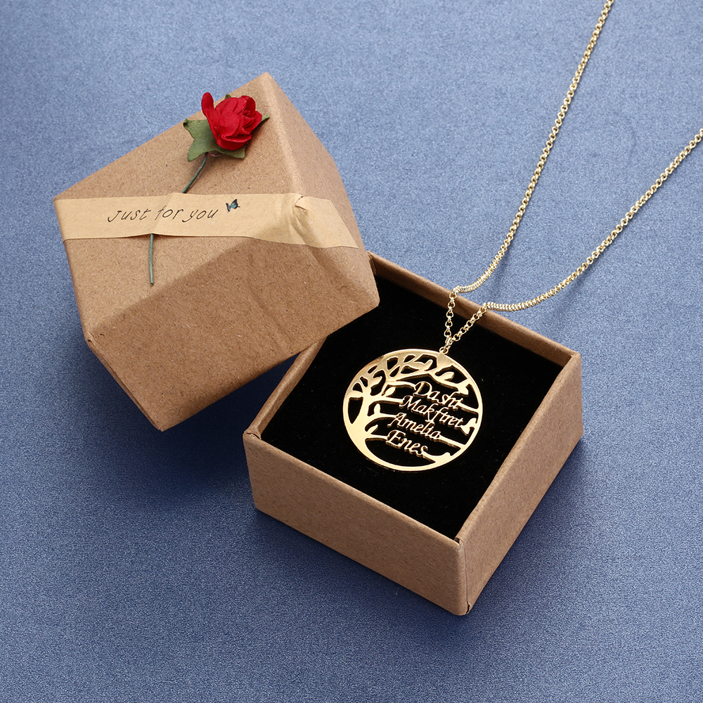 925 Sterling Silber Personalisierte 4 Namen Familienstammbaum Halskette