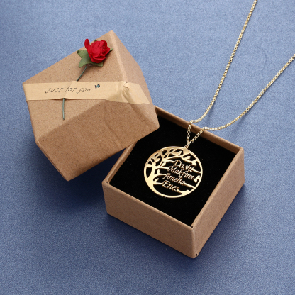 925 Sterling Silber Personalisierte 4 Namen Familienstammbaum Halskette