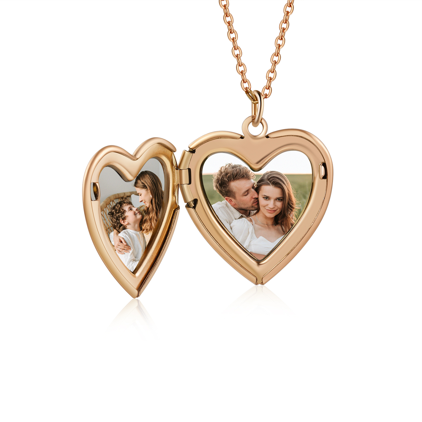 Personalisierte 2 Fotos & Name & Datum Herz Halskette Erinnerungen, die unser Herz berühren, gehen niemals verloren - Geschenk mit Nachrichtenkarte