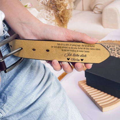 Personalisierter 1 Name Schwarz Braun Herren Ledergürtel - Ich liebe dich - Geschenk für Ehemann/Freund