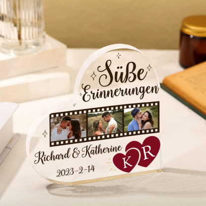 Personalisierte 3 Fotos & 2 Namen & 2 Buchstaben & Datum Acryl-Deko-Süße Erinnerungen-Schreibtischdekoration für Paar