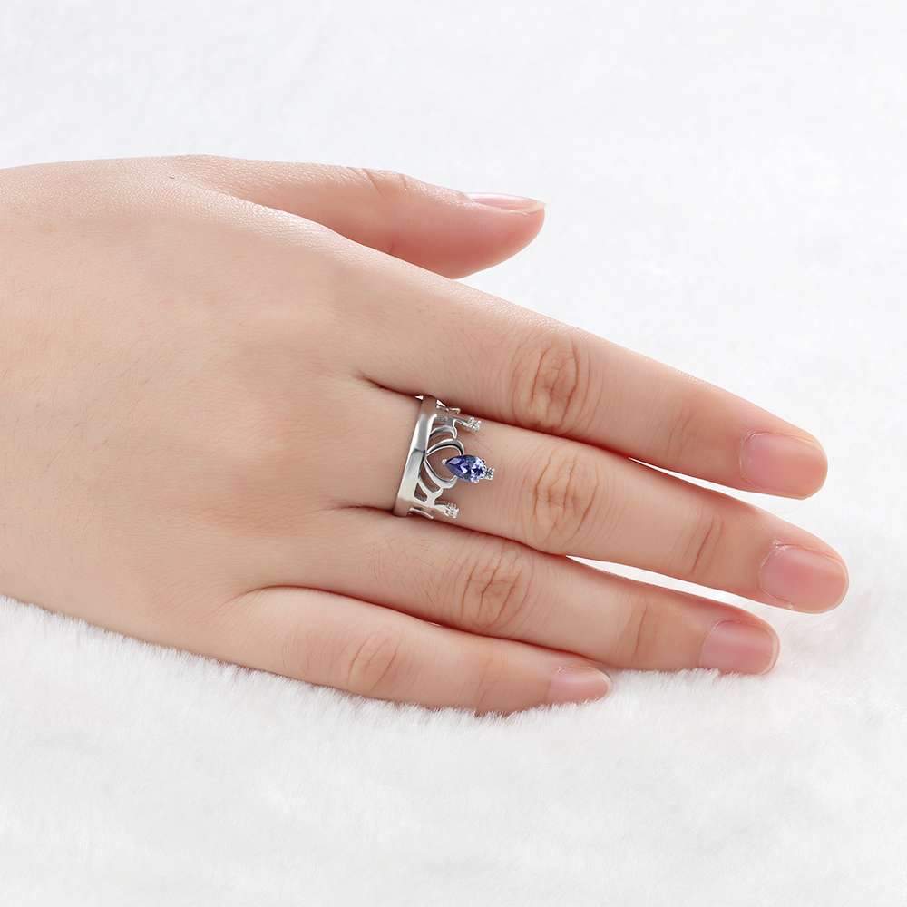 S925 Sterling Silver Krone Ring, graviert mit 1 Geburtsstein, graviert mit 2 Phrasen