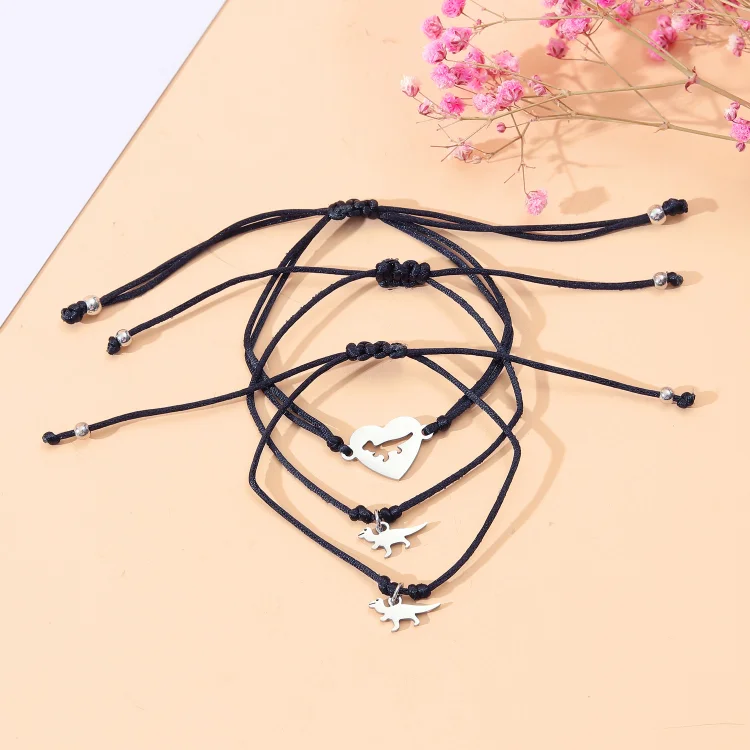 Dinos Armbänder Set mit 2 & 3 Ketten-Für das Schulkind-Schulanfang Geschenk mit Nachrichtenkarte