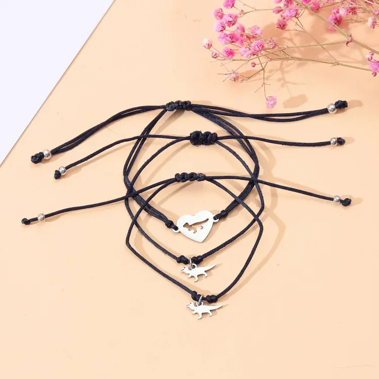Dinos Armbänder Set mit 3 Ketten Für das Schulkind Vergesst nie, dass ihr stark und mutig seid wie Dinosaurier Schulanfang Geschenk mit Nachrichtenkarte