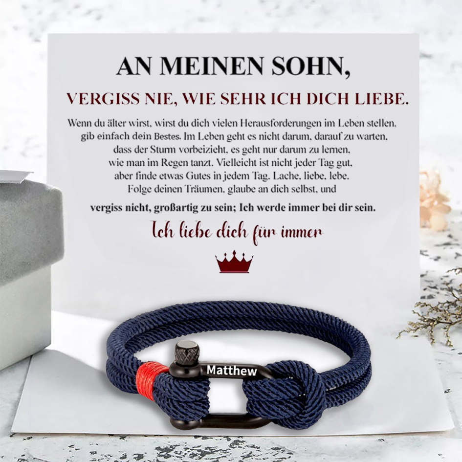 Herren Personalisierter 1 Name Edelstahl Hufeisenschnalle Handseil Armband-An meinen Sohn-Geschenk mit Nachrichtenkarte