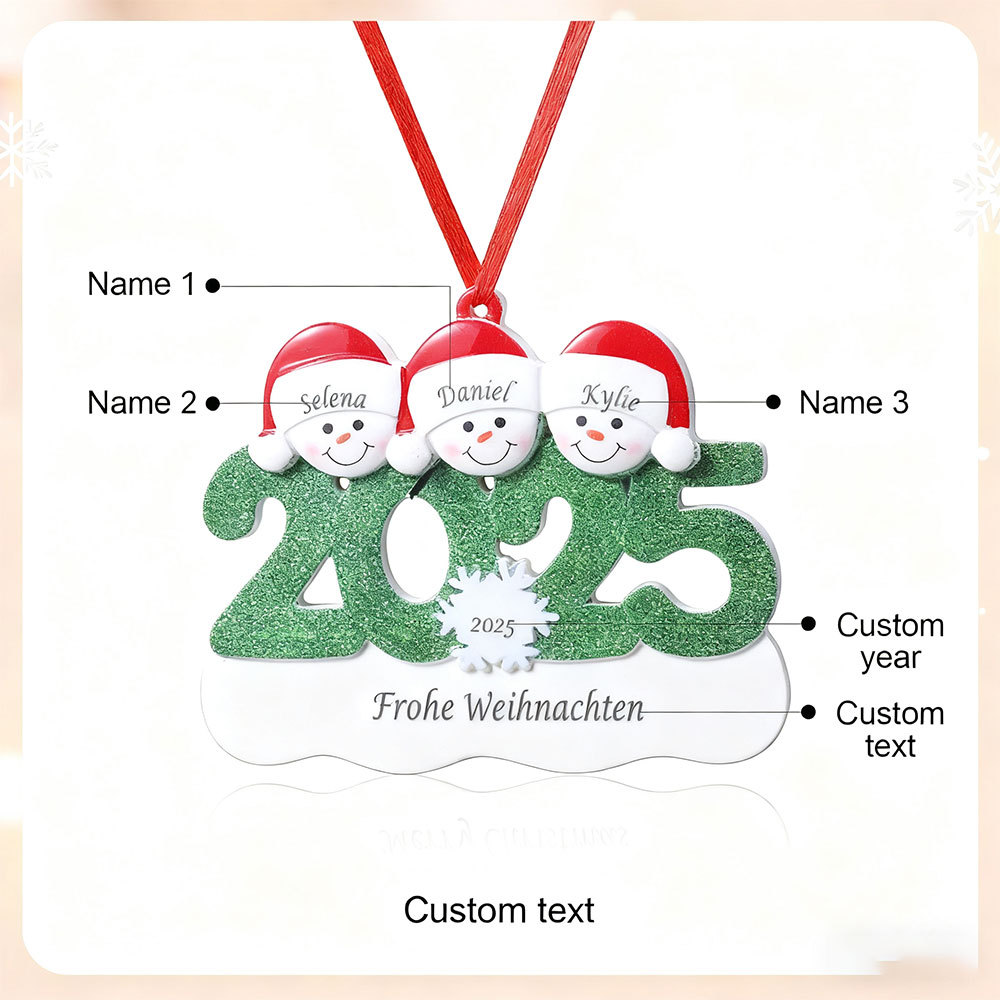2025 Schneemann Schneeflocke Weihnachtsanhänger personalisierte — "Frohe Weihnachten"