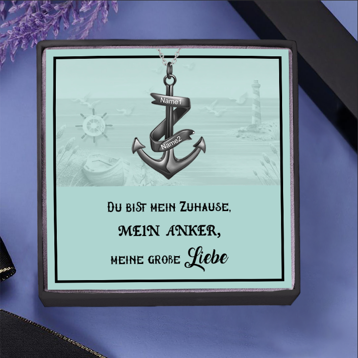 925 Sterling Silber Personalisierte 2 Namen Anker Halskette-Geschenk mit Nachrichtenkarte