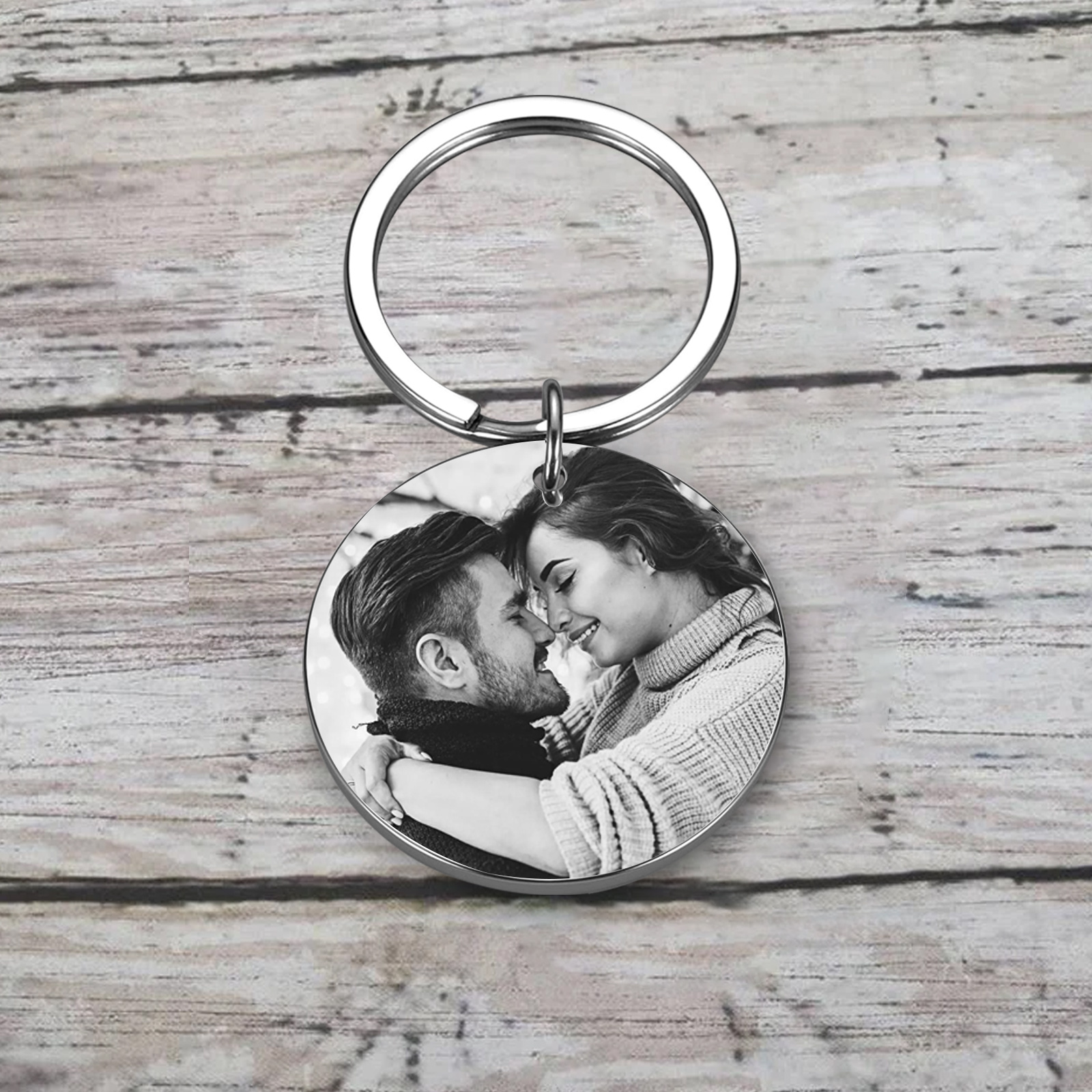 Personalisierbares Foto Rund Metall-Fahr vorsichtig. Ich brauche dich hier bei mir-Schlüsselanhänger für Paare