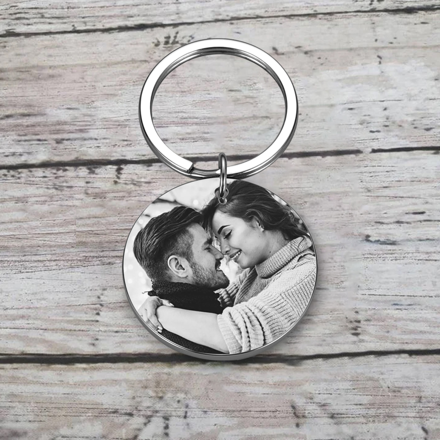 Personalisierbares Foto Rund Metall-Fahr vorsichtig. Ich brauche dich hier bei mir-Schlüsselanhänger für Paare