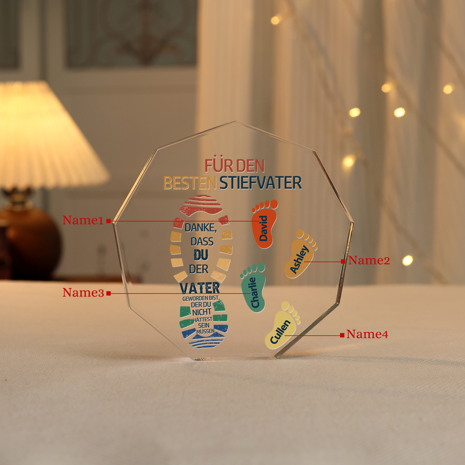 Neuneck Acryl-Deko Personalisierte 4 Namen -Für den besten Stiefvater- Schreibtischdekoration für Stiefvater