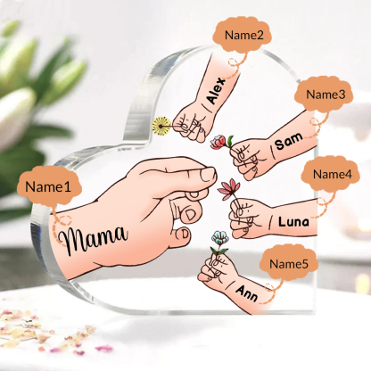 Personalisierte 5 Namen Mama Hand Familie Acryl-Deko Schreibtischdekoration für Mutter