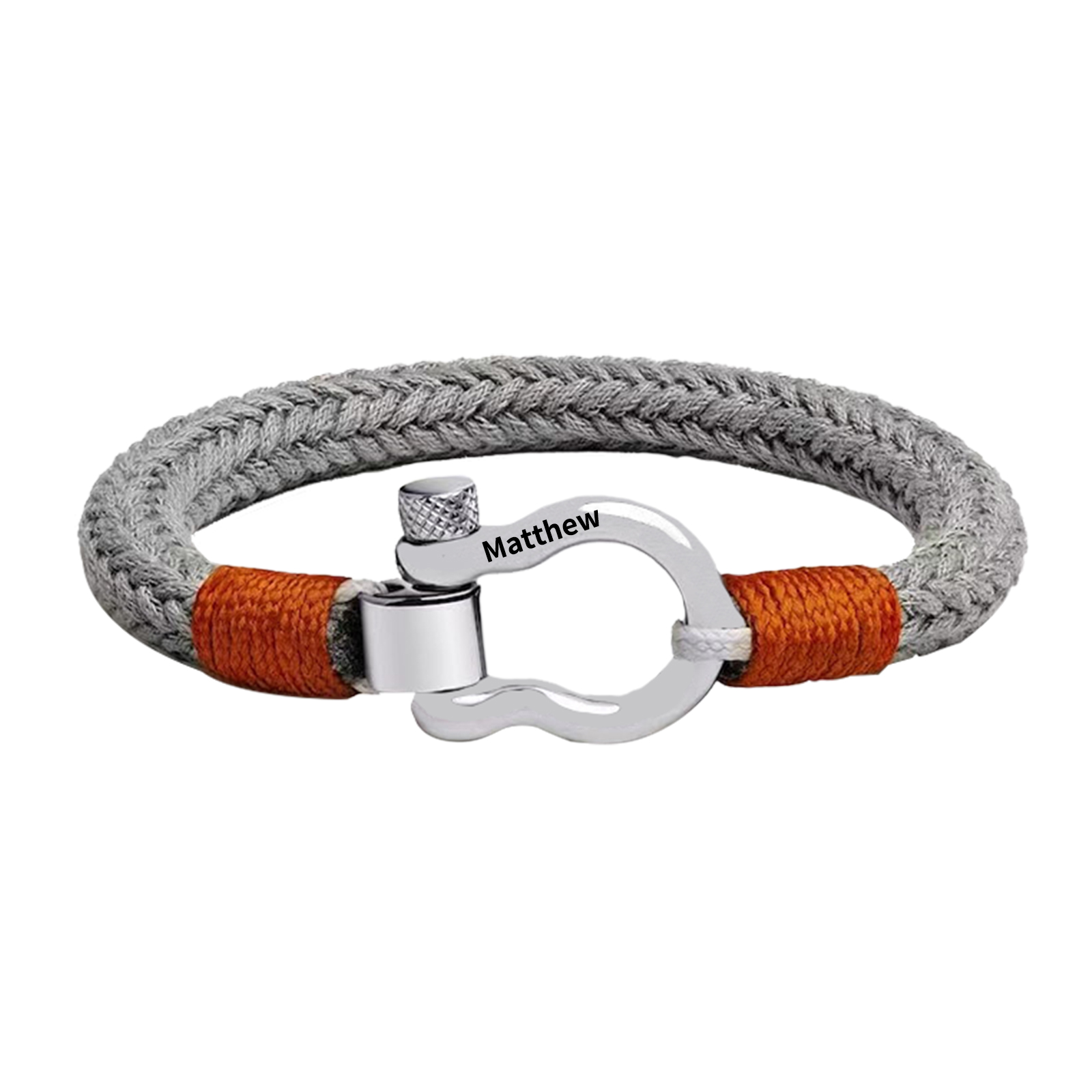 Herren Personalisierter 1 Name Edelstahl Hufeisenschnalle Dickes Geflochtenes Seil Armband