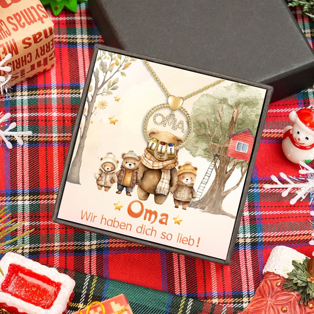 Personalisierte 3 Namen Gravur OMA Halskette mit 3 Geburtssteinen-Oma Wir haben dich so lieb-Geschenk mit Nachrichtenkarte