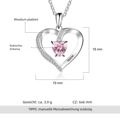 Personalisierte Herz Halskette mit 1 Name und 1 Geburtsstein