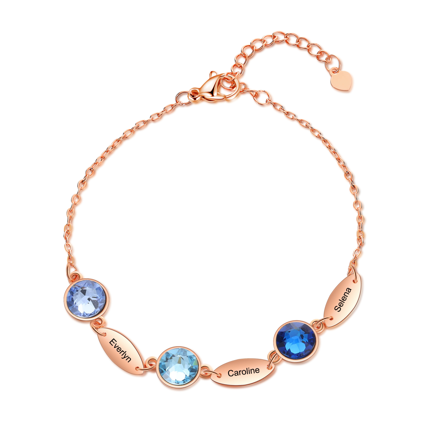 Personalisiertes 3 Namen Feines Armband mit Geburtssteinen