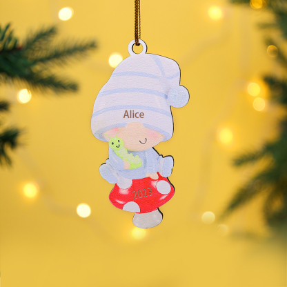 Holz Personalisierter 1 Name & Jahr Baby & Pilz Weihnachtsornament Weihnachtsbaum Anhänger