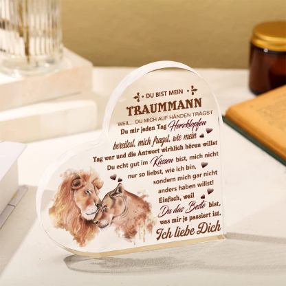 Herz Acryl-Deko Du bist mein Traummann Schreibtischdekoration Jubiläumsgeschenk für Paar