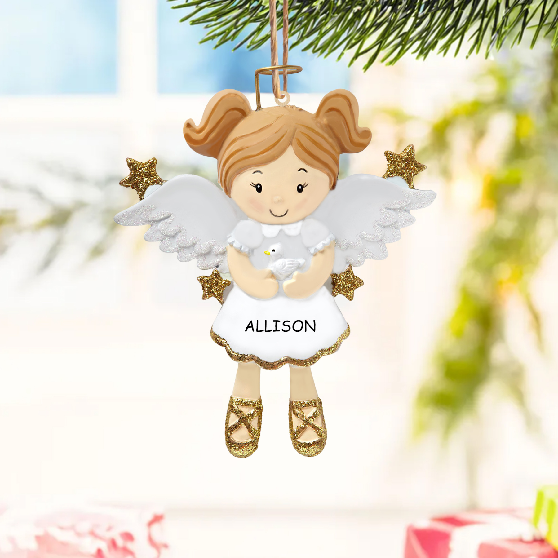 Holz Weihnachtsornament-Personalisierter Name & Jahr Engel Baby Ornament Schutzengel