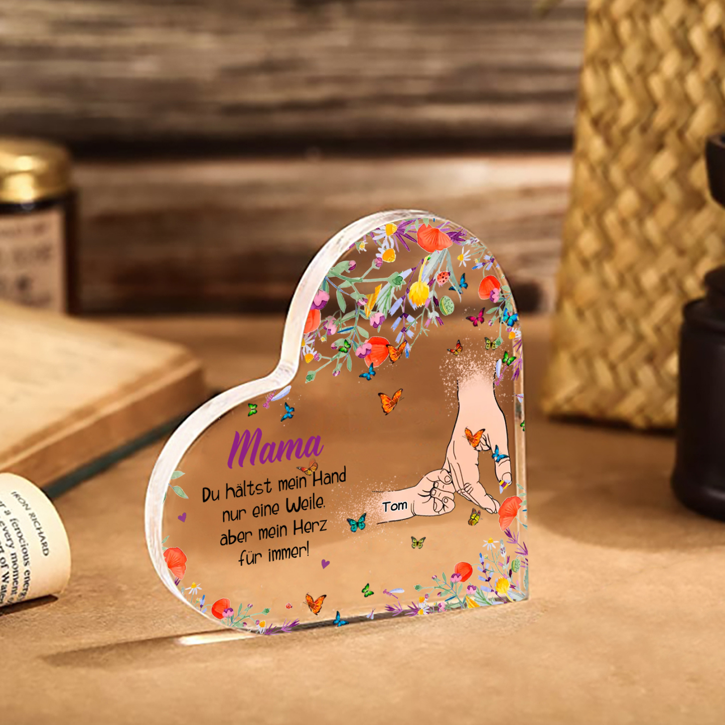 Personalisierter 1 Name Herz Acryl-Deko -Mama Du hältst mein Hand nur eine Weile, aber mein Herz für immer- Schreibtischdekoration für Mutter