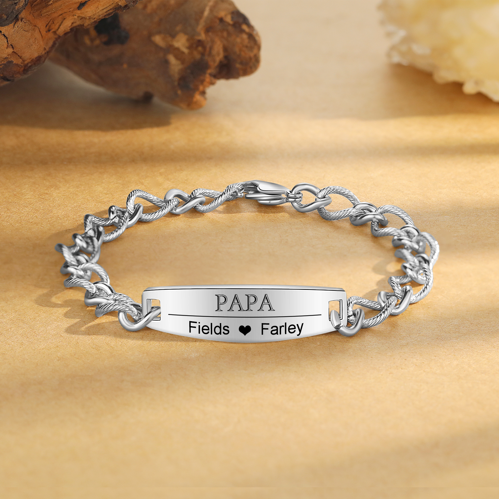 Herren Armband-Personalisiertes 2 Namen & Text Edelstahl Armband 