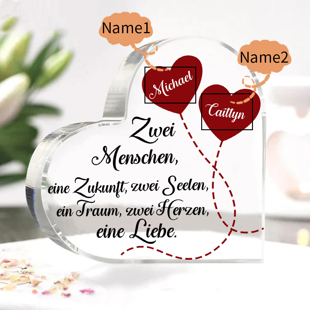 Personalisierte 2 Namen Acryl-Deko-Zwei Herzen, eine Liebe-Schreibtischdekoration für Paar