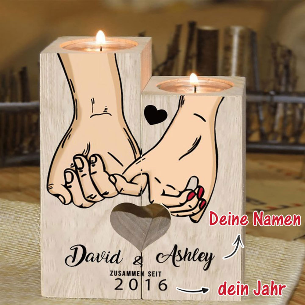 Paar Personalisierte Namen & Jahr Kerzenhalter - Hölzerne Kerzenständer Hochzeitstag Valentinstag Geschenke