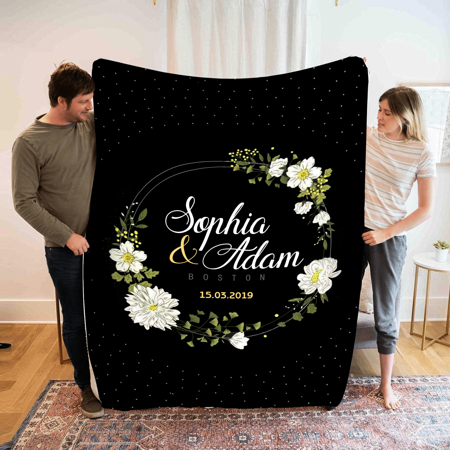 Personalisierte 2 Namen & 2 Texte Decke Für Paare