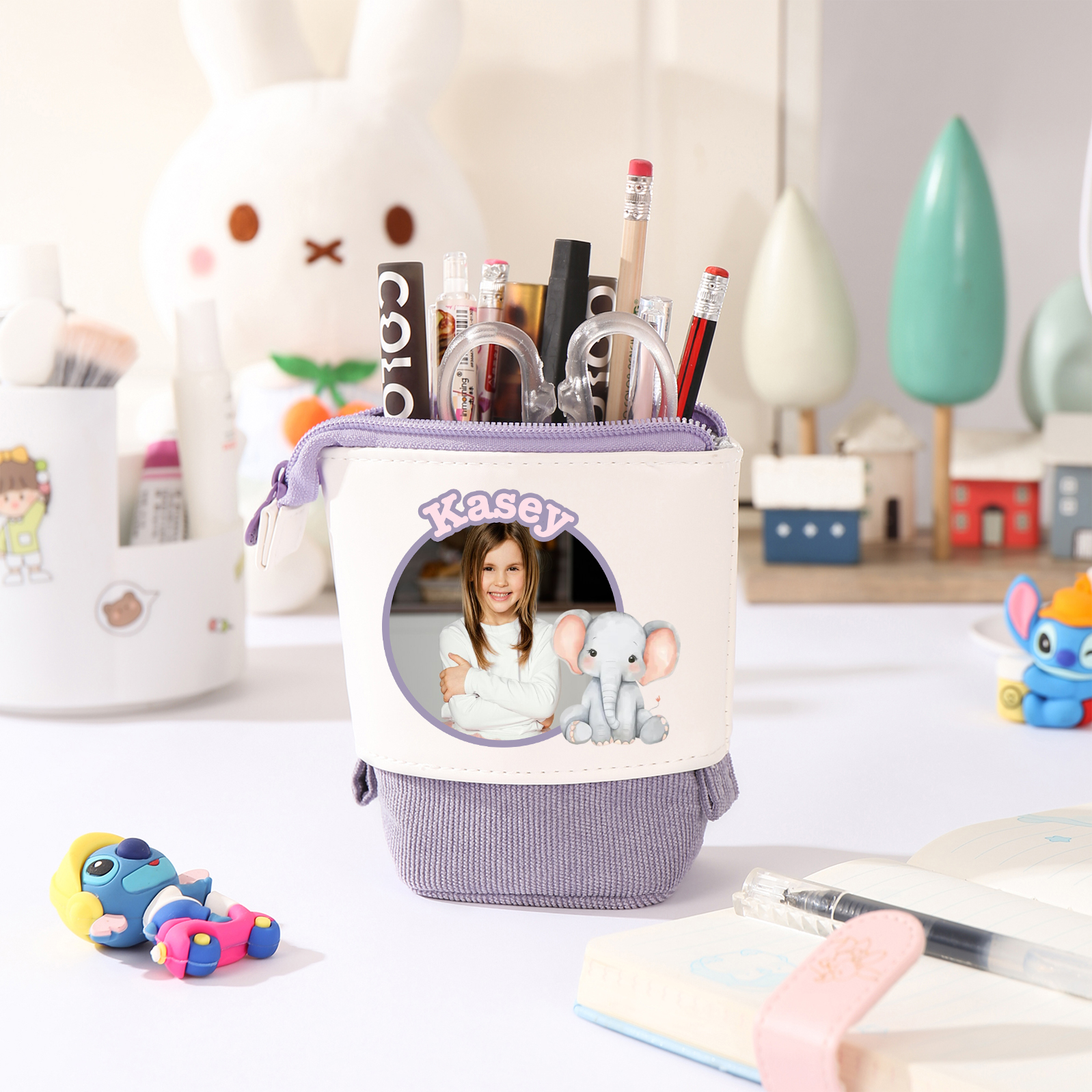 Personalisierter Name & Foto & Tiertyp Leinwand PU-Leder Stifteetui Stifttasche