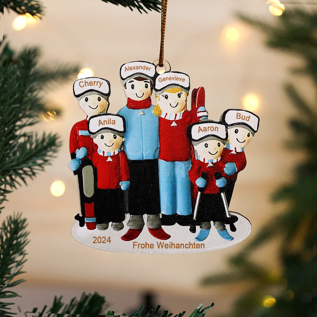Holz Personalisierte 6 Namen & Text & Jahr Skifahren Weihnachtsornament Weihnachtsbaum Anhänger