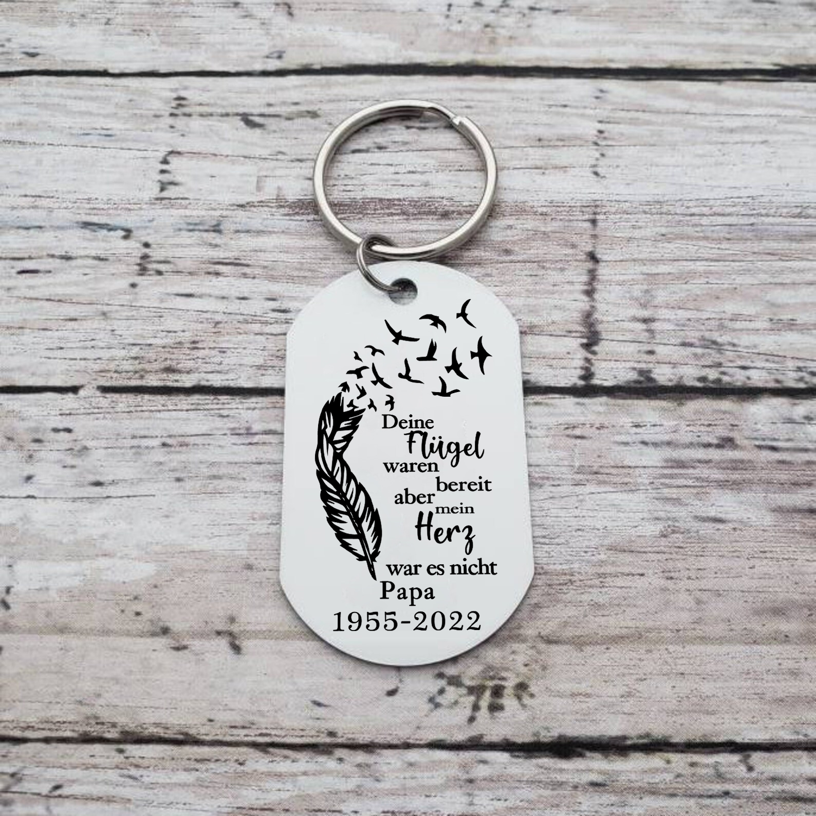 Personalisierbares Name & Text Trauer Schlüsselanhänger-Deine Flügel waren bereit, aber mein Herz war es nicht-Andenken Schlüsselanhänger
