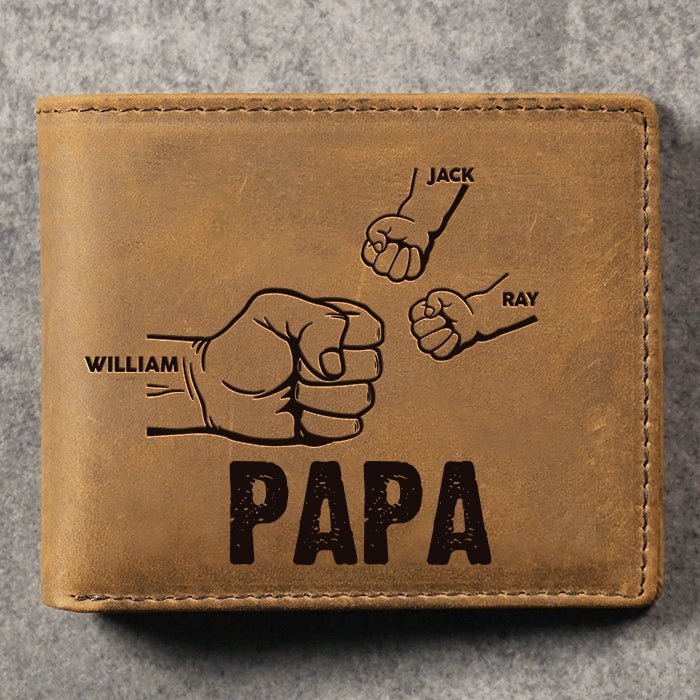 Herren Personalisierte 3 Namen Leder Papa und Kinder Geldbörse Geschenk für Vater