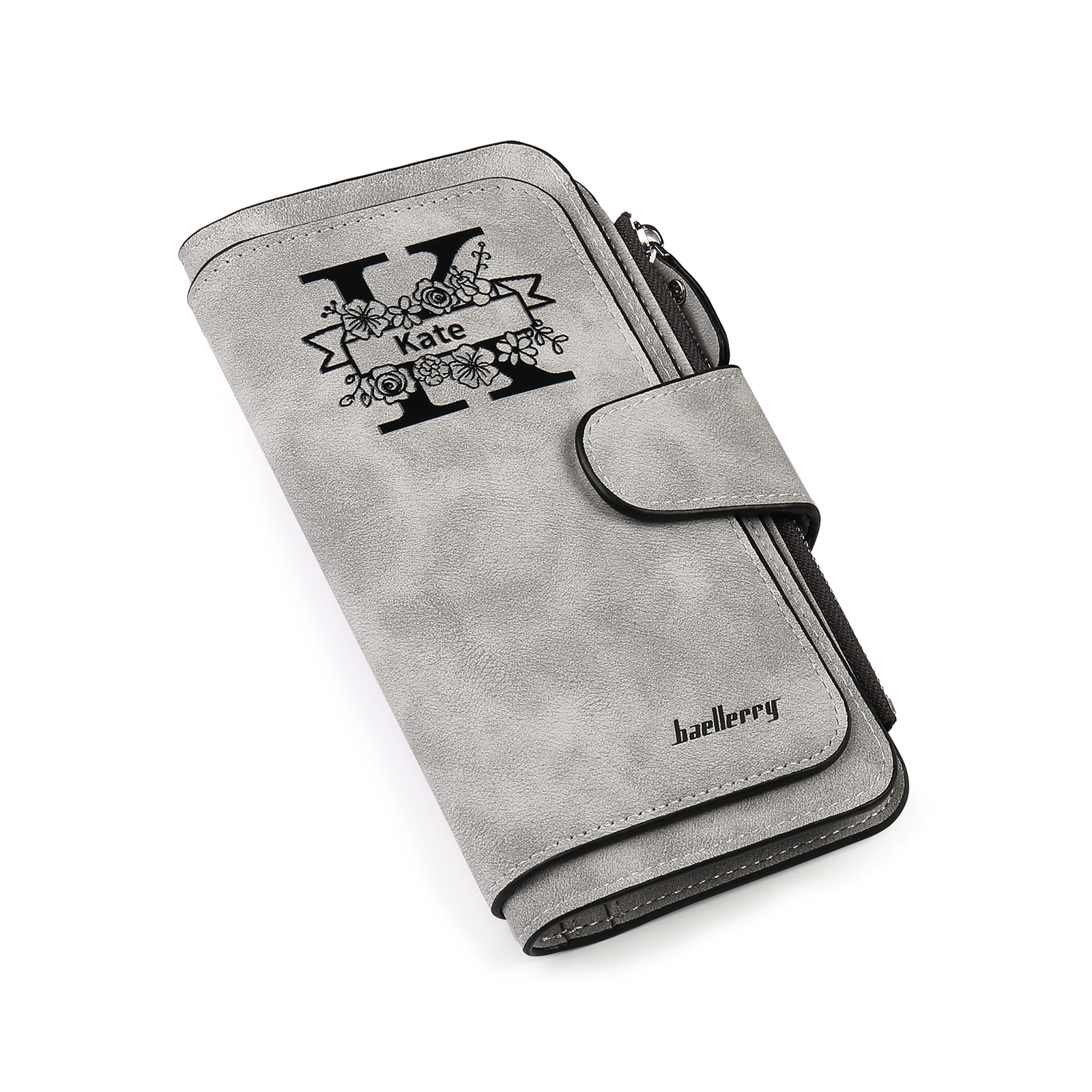 Damen Personalisierter Name & Buchstabe & Foto & Text PU Leder Geldbörse Langes Portemonnaie mit Reißverschluss