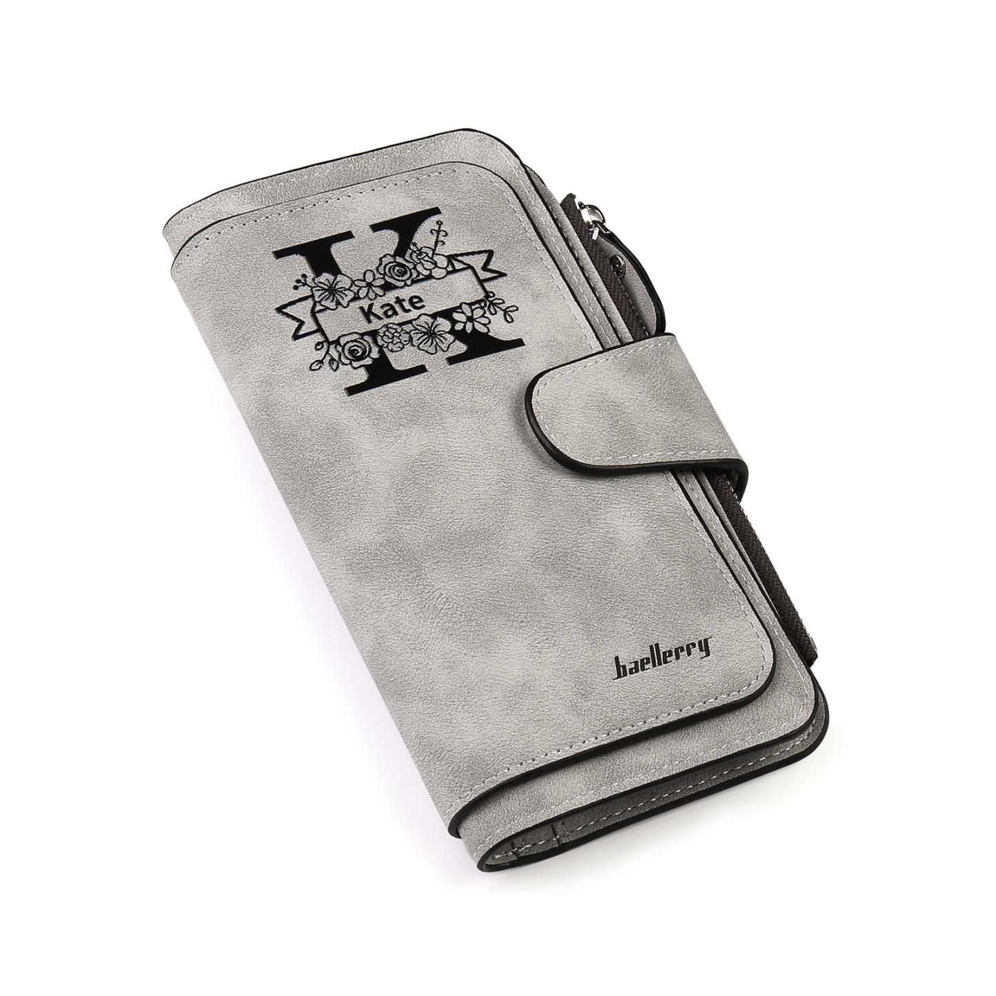 Damen Personalisierter Name & Buchstabe & Foto & Text PU Leder Geldbörse Langes Portemonnaie mit Reißverschluss