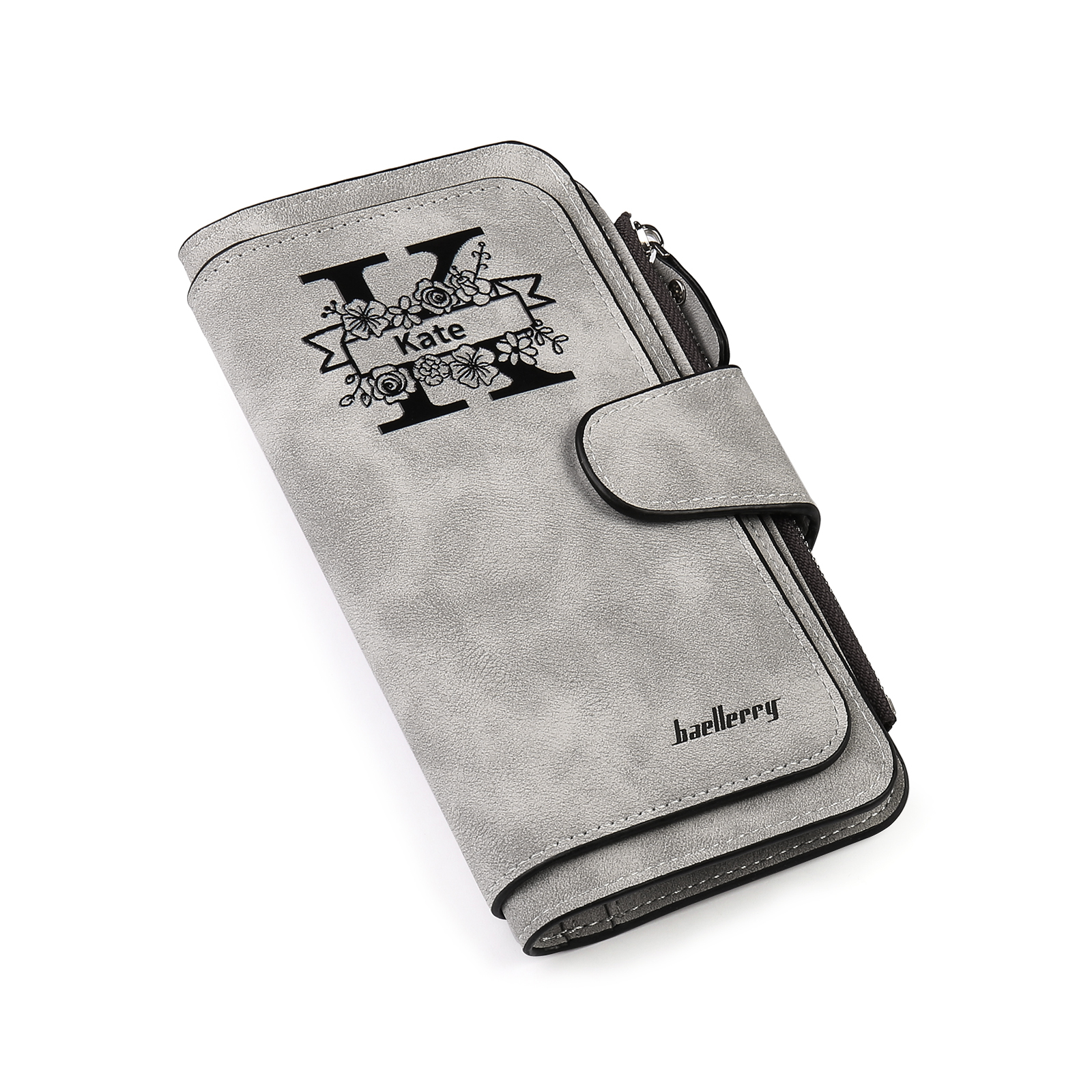 Damen Personalisierter Name & Buchstabe & Foto & Text PU Leder Geldbörse Langes Portemonnaie mit Reißverschluss