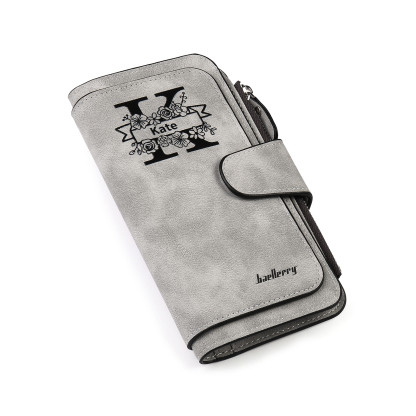 Damen Personalisierter Name & Buchstabe & Foto & Text PU Leder Geldbörse Langes Portemonnaie mit Reißverschluss