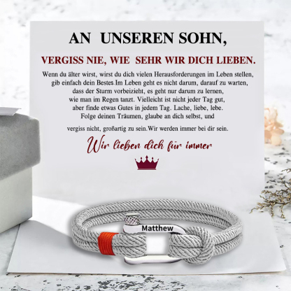 Herren Personalisierter 1 Name Edelstahl Hufeisenschnalle Handseil Armband-An unseren Sohn-Geschenk mit Nachrichtenkarte