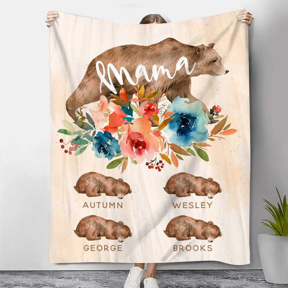 Personalisierbare 4 Namen Bunt Blume Mama Bär Decke - Geschenk für Mutter