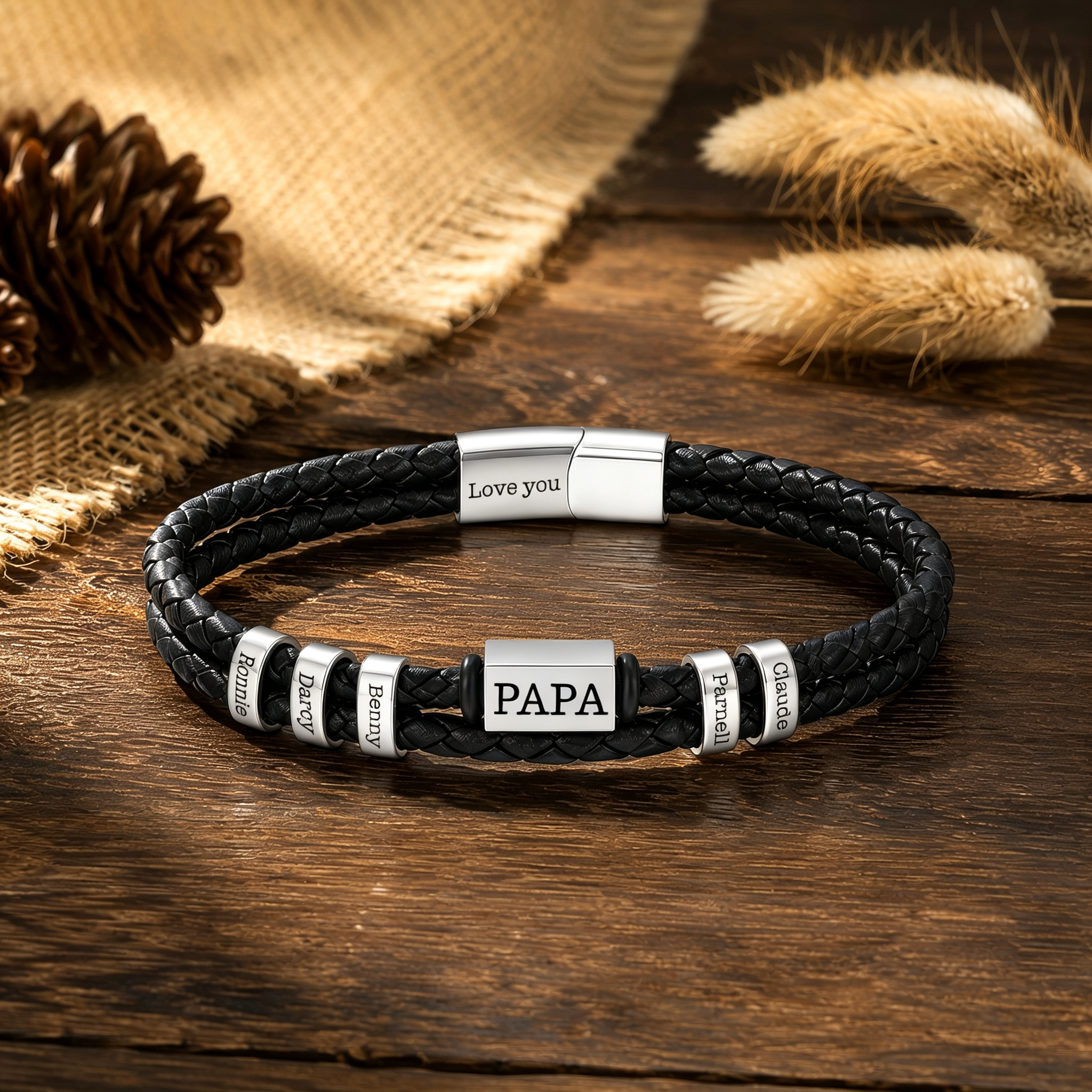 Personalisiertes Herrenarmband aus geflochtenem Kunstleder mit 1–6 Namen Geschenk für Papa
