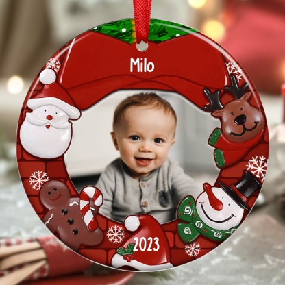 Acryl Weihnachtsornament-Personalisiertes Foto & Name & Jahr Rund Baby Ornament/Schlüsselanhänger mit Schlüsselring