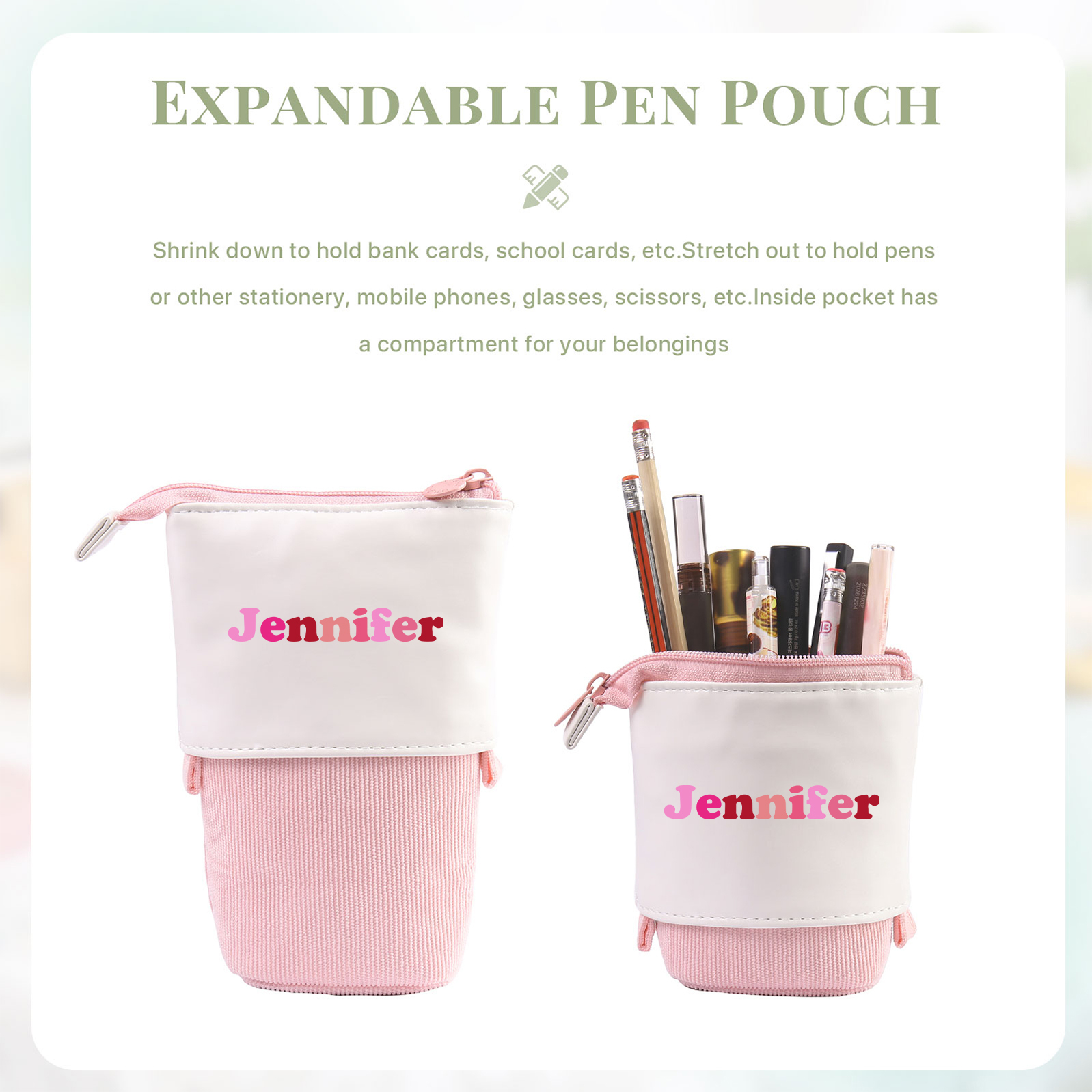 Schulanfang Geschenkset-Personalisierter Name & Datum Einhorn Emaille Tasse & Personalisierter Name Stifteetui & 3 Gummiband Armbänder Set - Geschenk für Schulkind mit Geschenk Box
