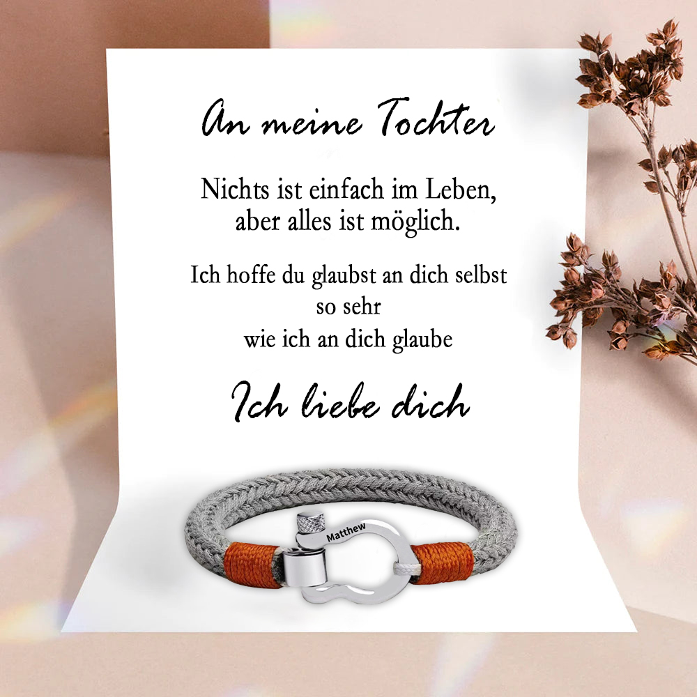 Personalisierter 1 Name Edelstahl Hufeisenschnalle Dickes Geflochtenes Seil Armband-An meine Tochter-Geschenk mit Nachrichtenkarte
