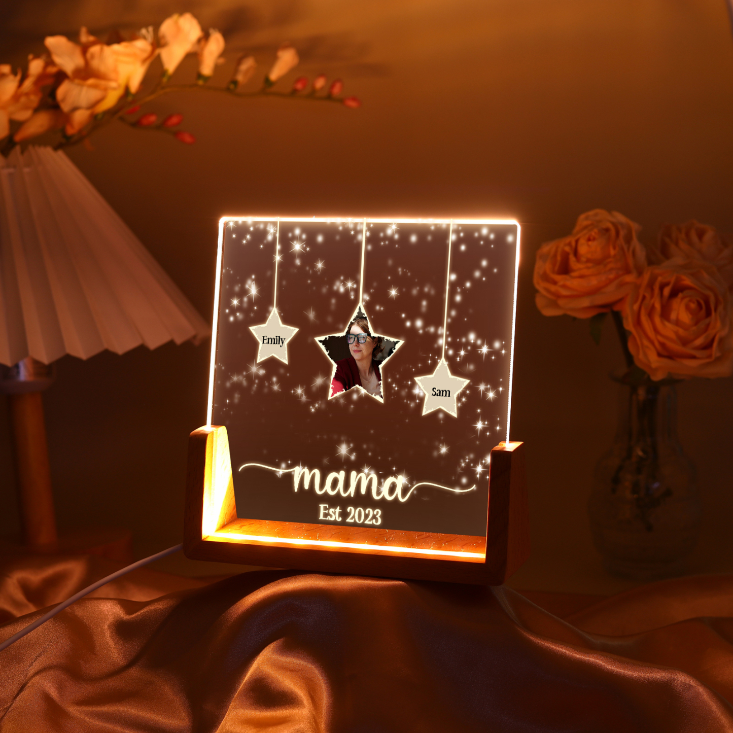 Personalisierte 2 Namen & Text & Datum & Foto Stern Nachtlicht Geschenk für Großmutter/Mutter zum Mutterta