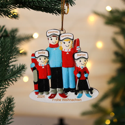 Holz Personalisierte 4 Namen & Text & Jahr Skifahren Weihnachtsornament Weihnachtsbaum Anhänger