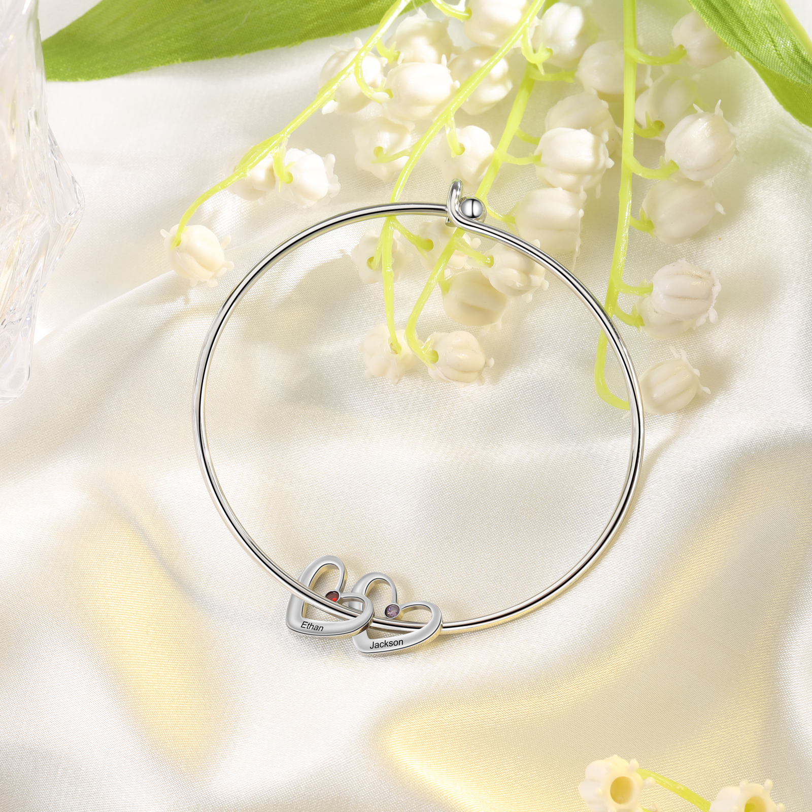 Personalisierte 2-6 Namen Halskette & Armband mit 2-6 Geburtssteinen & Box Geschenkbox Set für Mama