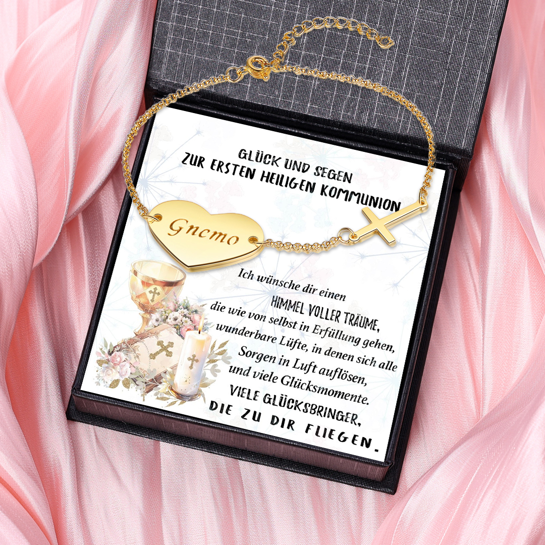 Personalisierter Name Gravuren Kommunion Armband - Glück und Segen zur ersten heiligen Kommunion - zur Kommunion Geschenk mit Nachrichtenkarte